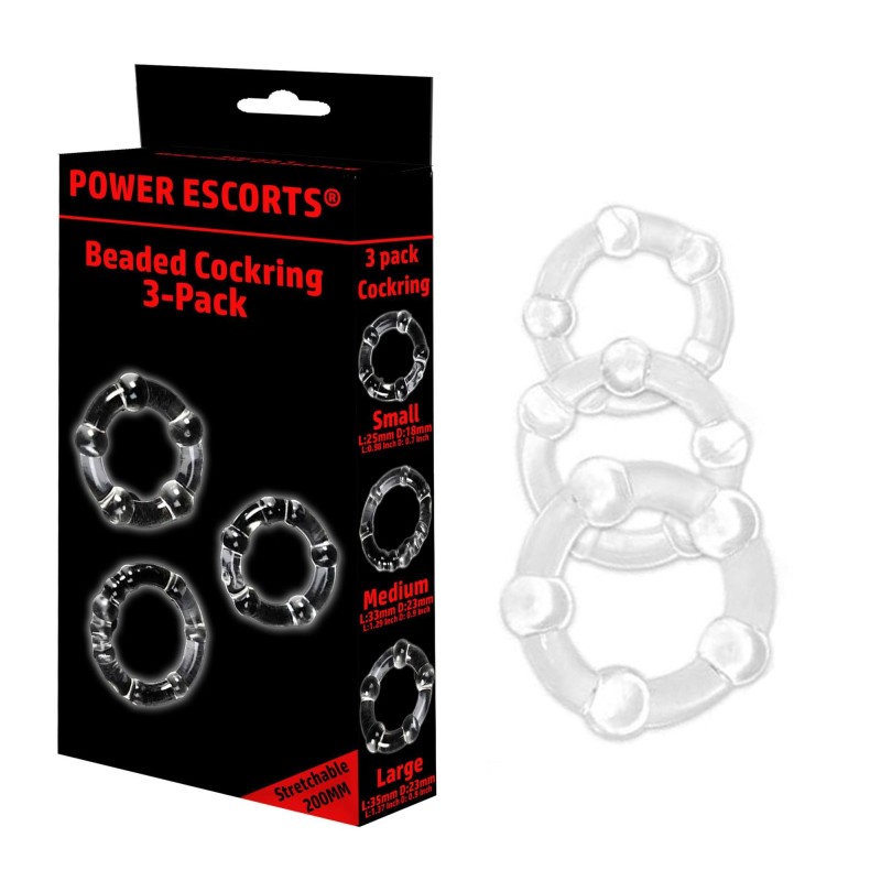 Beaded cockring 3 pack transparent in colour box